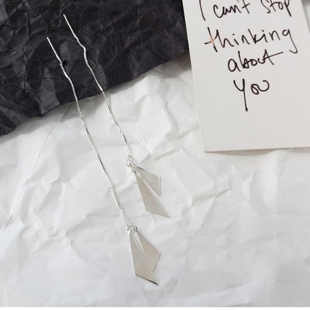 NEW 925 Sterling Silver Triangle Chain Earrings - Picture 7 of 7